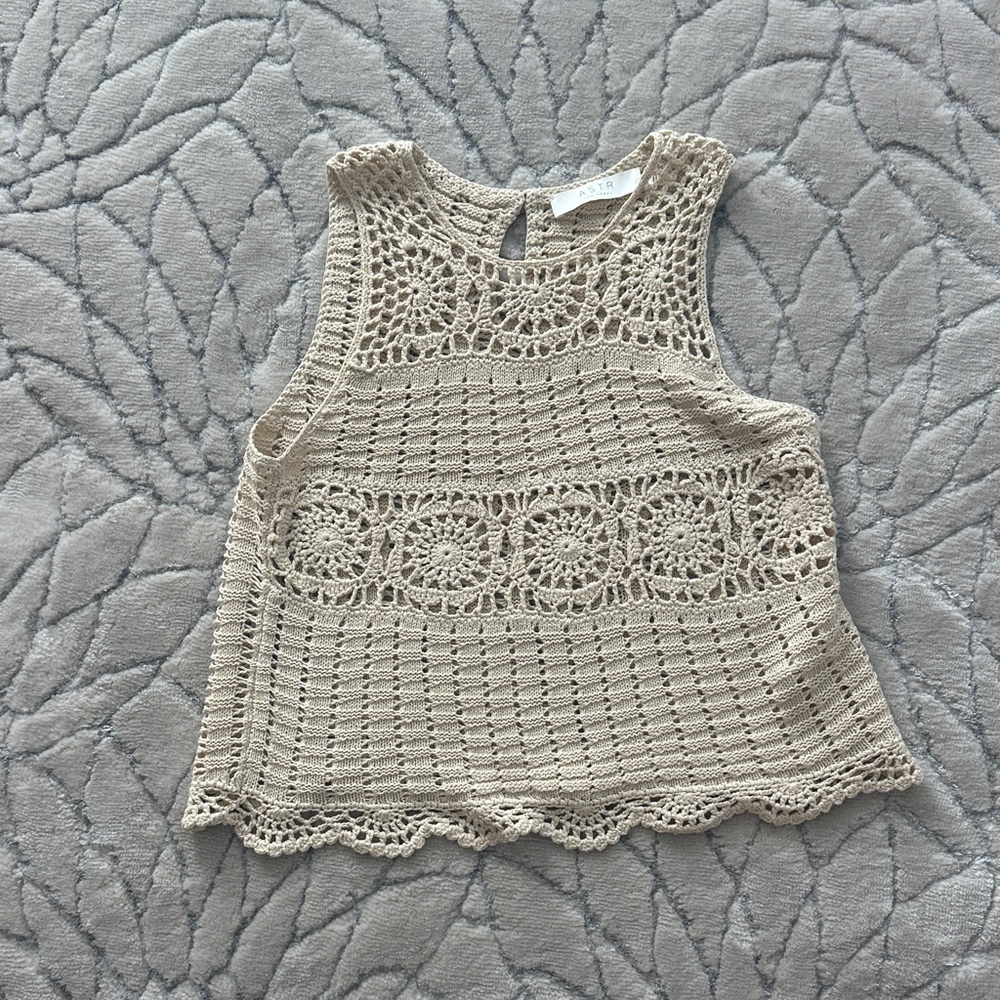 Astr Beige Crochet Knit Top